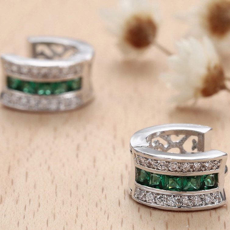 Boucles d'oreilles DI-2384 - Argent / Vert