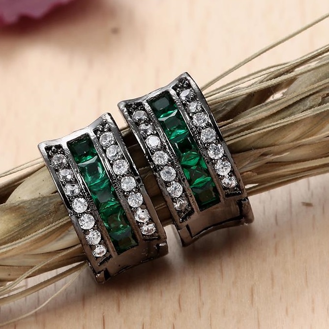 Boucles d'oreilles DI-2384 - Argent / Vert