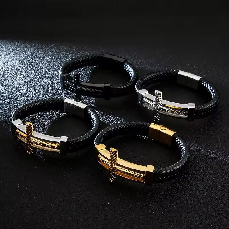 Bracelet Big Cross - Noir / Argent