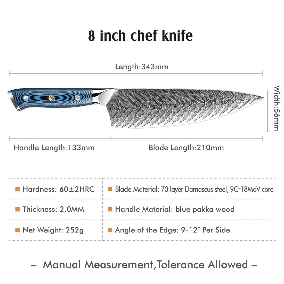 Couteau de cuisine damassé TU-37500 - Utility / Bleu