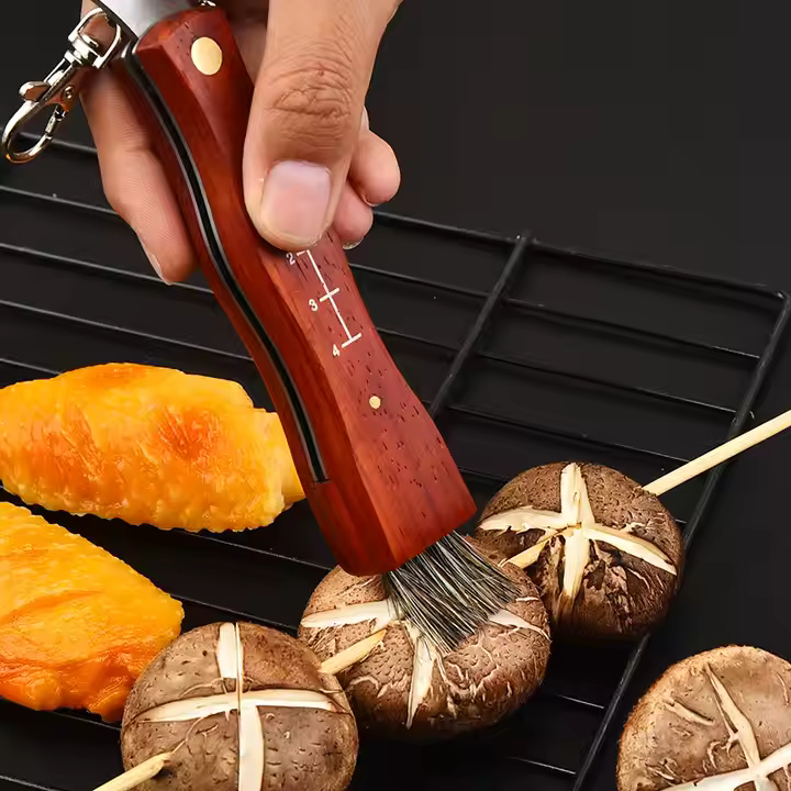 Couteau pliant pour champignons avec brosse - 17cm / Marron