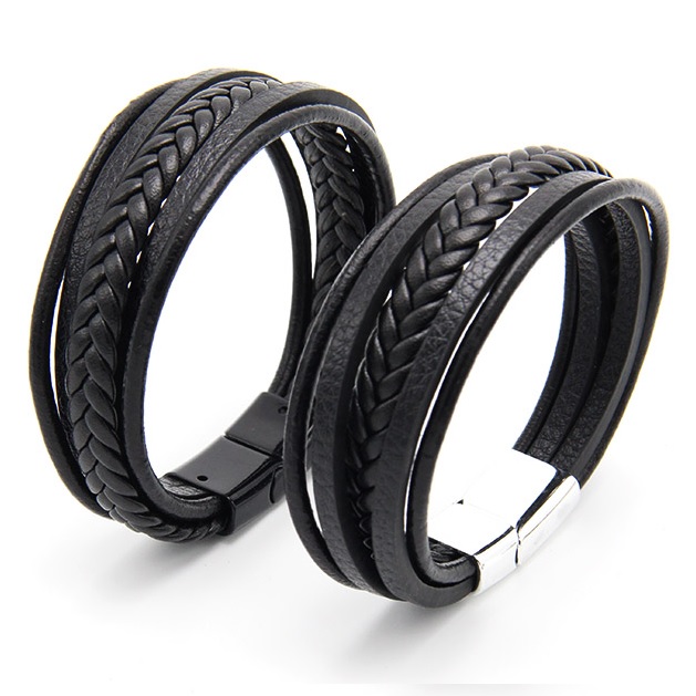 Bracelet pour homme SA-18809 - Noir / Argenté