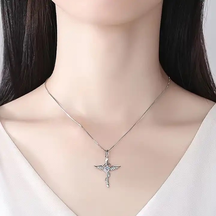 Collier Wing Cross - Argent / Cristal
