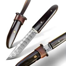 Couteau de plein air damasquiné HARAHU KU - 31416 - Marron