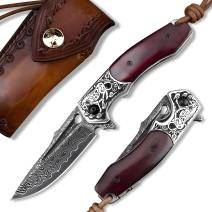 Couteau de chasse pliant Damasquiné MASTERPIECE NO-26646 - Marron