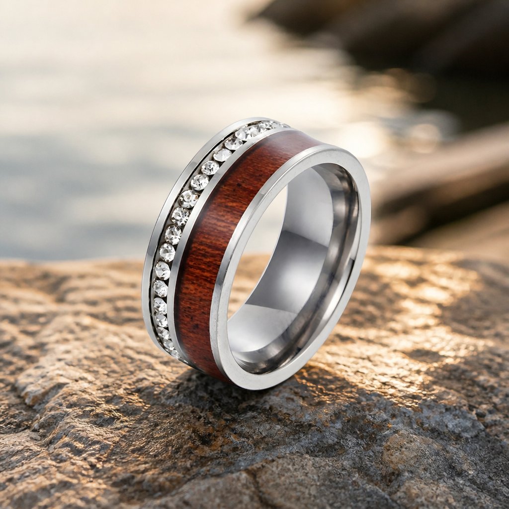 Bague TR-17017 - Argenté / Marron / 57mm