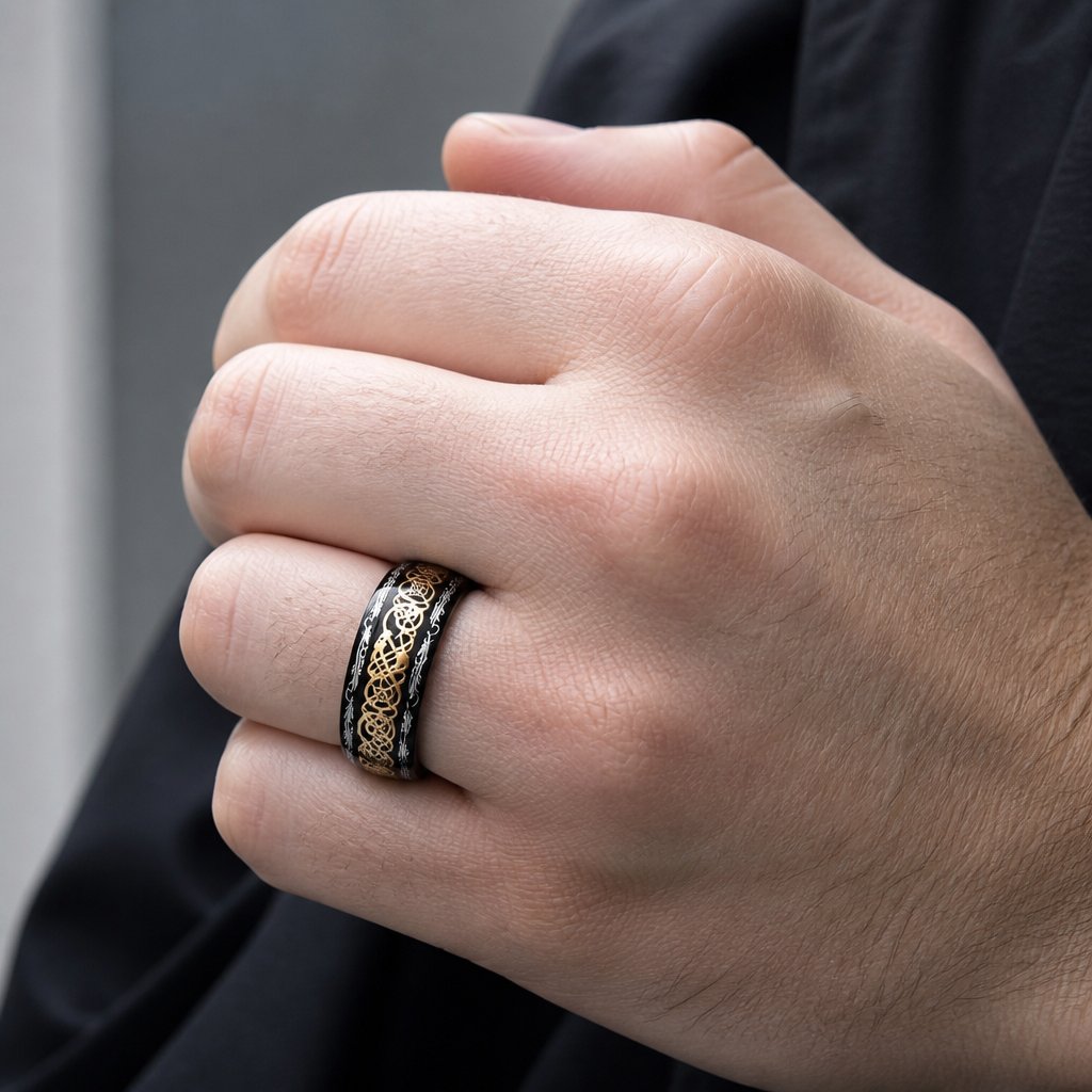 Bague OR-17128 - Noir / Doré / 55mm